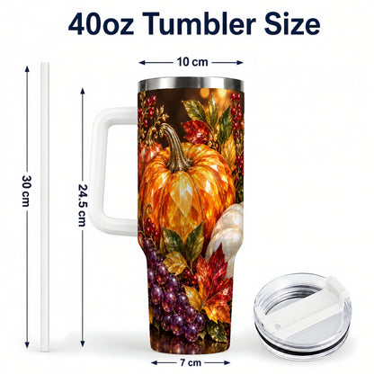 #pl[40oz|White] Crystal Style 40oz Tumbler with Handle, Pumpkin Stainless Steel Travel Cup
