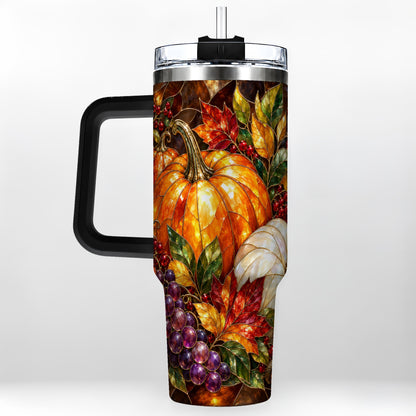 #pl[40oz|Black] Stained Glass Pumpkin 40oz Tumbler with Handle, Stainless Steel Travel Cup
