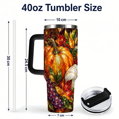 #pl[40oz|Black] Stained Glass Pumpkin 40oz Tumbler with Handle, Stainless Steel Travel Cup