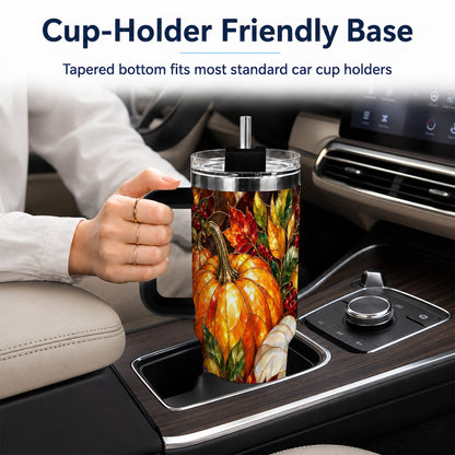 #pl[40oz|Black] Stained Glass Pumpkin 40oz Tumbler with Handle, Stainless Steel Travel Cup