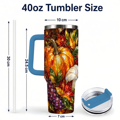 #pl[40oz|Blue] Stained Glass Pumpkin 40oz Tumbler with Handle, Stainless Steel Travel Cup