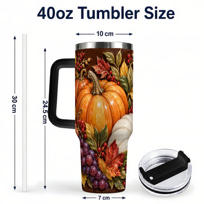 #pl[40oz|Black] Ornate Pumpkin 40oz Tumbler with Handle, Stainless Steel Travel Cup