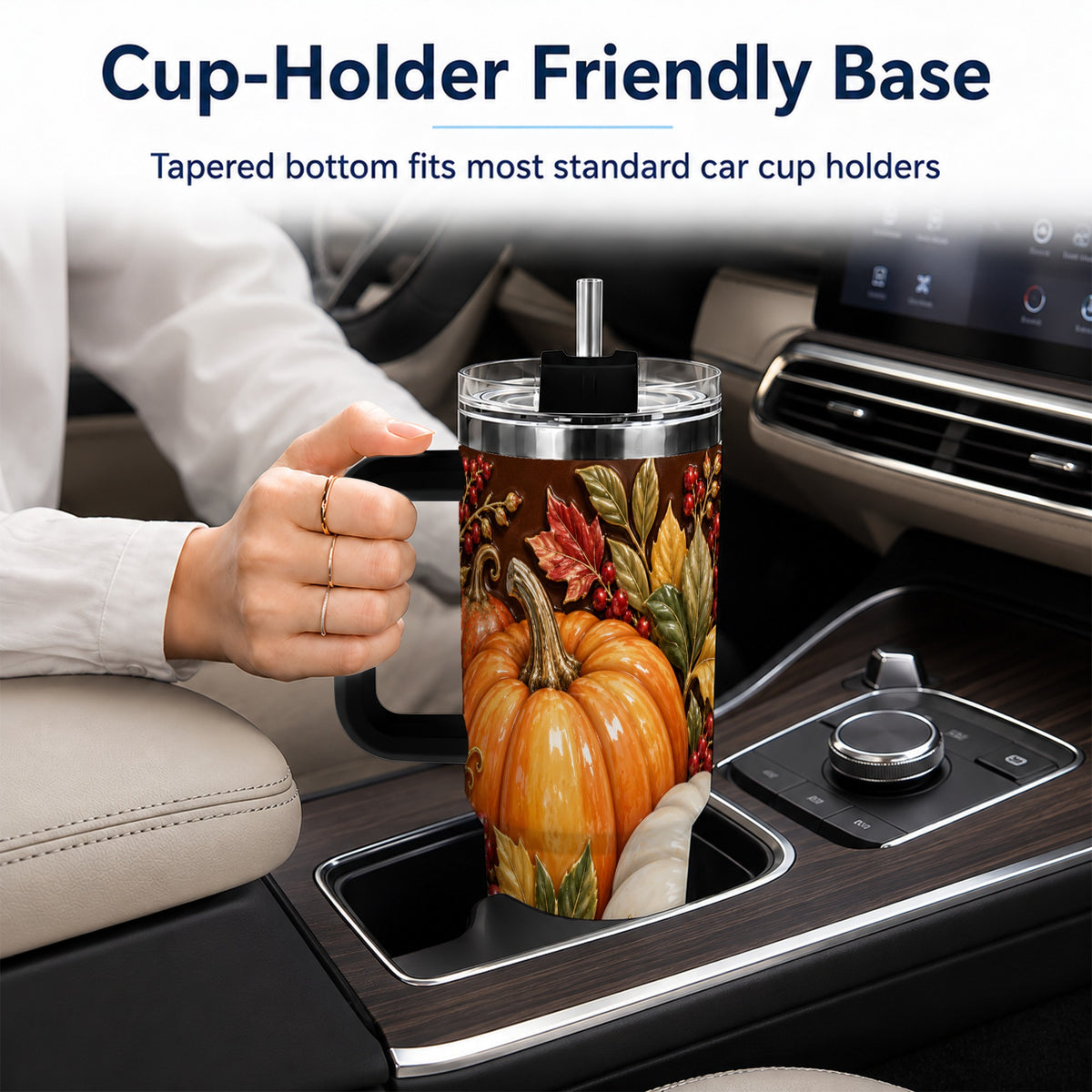 #pl[40oz|Black] Ornate Pumpkin 40oz Tumbler with Handle, Stainless Steel Travel Cup