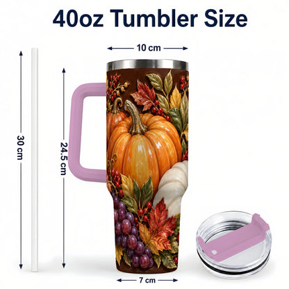 #pl[40oz|Pink] Ornate Pumpkin 40oz Tumbler with Handle, Stainless Steel Travel Cup