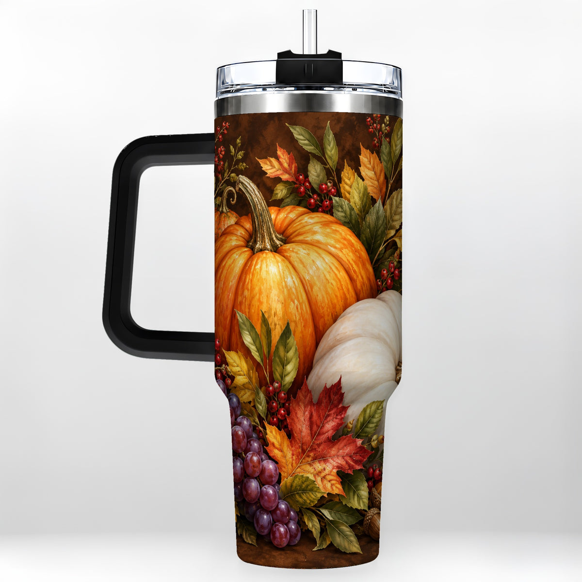 #pl[40oz|Black] Classic Pumpkin 40oz Tumbler with Handle, Stainless Steel Travel Cup
