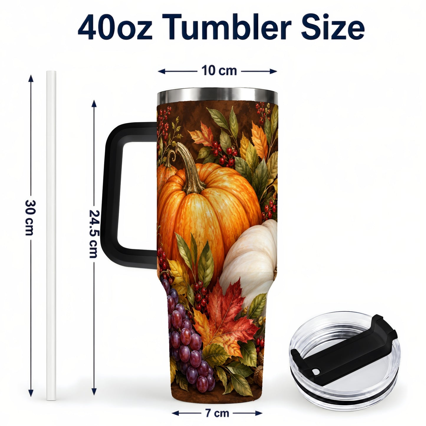 #pl[40oz|Black] Classic Pumpkin 40oz Tumbler with Handle, Stainless Steel Travel Cup