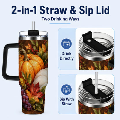 #pl[40oz|Black] Classic Pumpkin 40oz Tumbler with Handle, Stainless Steel Travel Cup