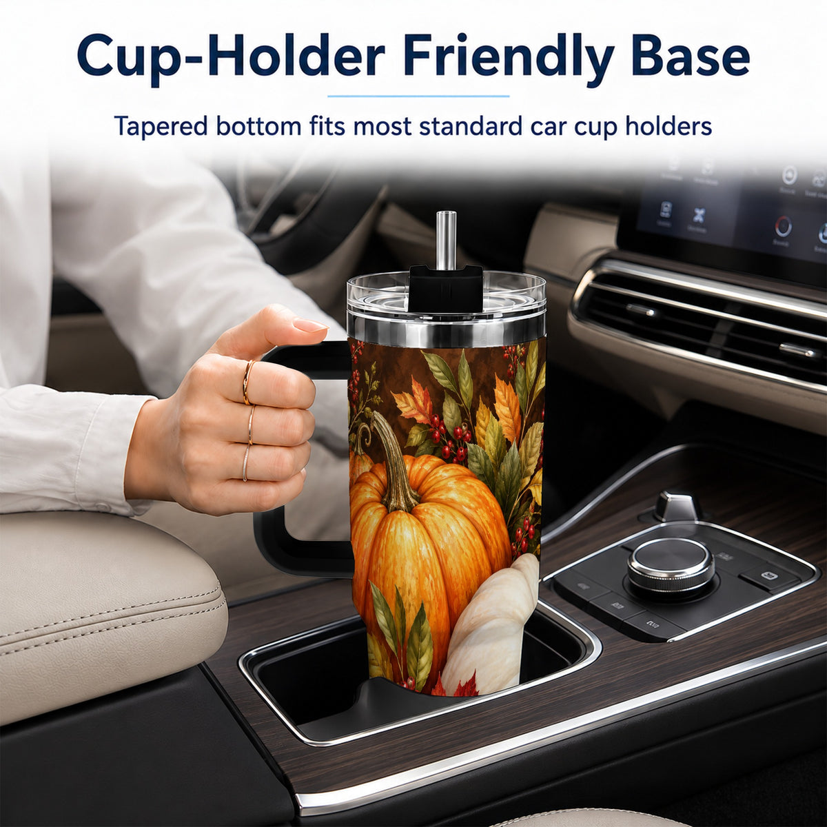 #pl[40oz|Black] Classic Pumpkin 40oz Tumbler with Handle, Stainless Steel Travel Cup