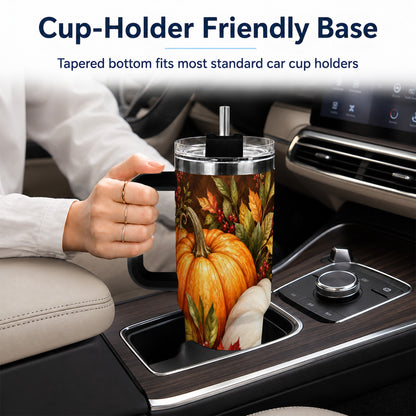 #pl[40oz|Black] Classic Pumpkin 40oz Tumbler with Handle, Stainless Steel Travel Cup