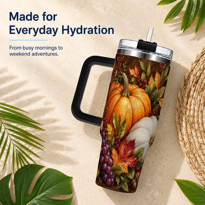 #pl[40oz|Black] Classic Pumpkin 40oz Tumbler with Handle, Stainless Steel Travel Cup
