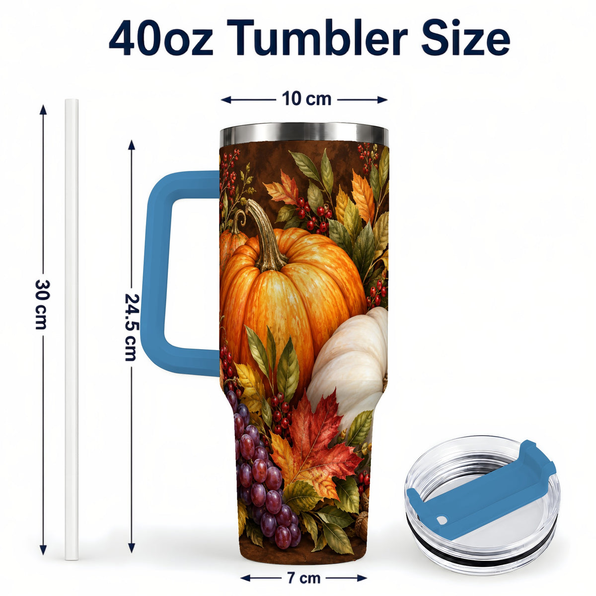 #pl[40oz|Blue] Classic Pumpkin 40oz Tumbler with Handle, Stainless Steel Travel Cup
