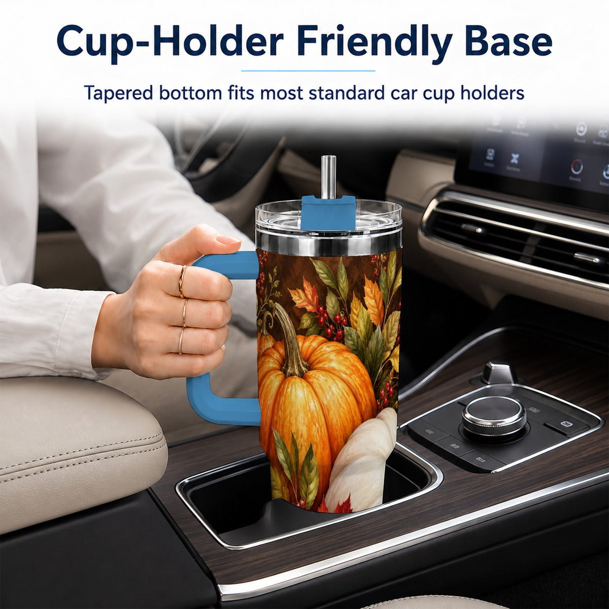 #pl[40oz|Blue] Classic Pumpkin 40oz Tumbler with Handle, Stainless Steel Travel Cup