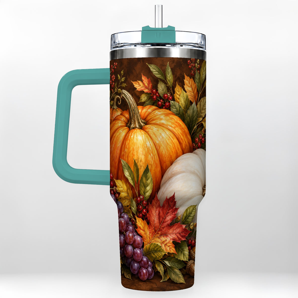 #pl[40oz|Green] Classic Pumpkin 40oz Tumbler with Handle, Stainless Steel Travel Cup