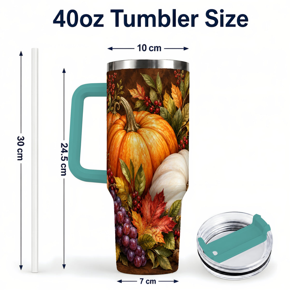 #pl[40oz|Green] Classic Pumpkin 40oz Tumbler with Handle, Stainless Steel Travel Cup
