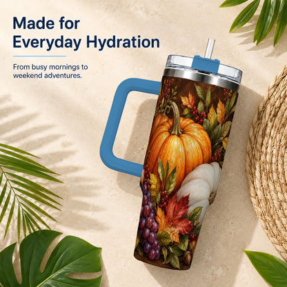 #pl[40oz|Blue] Classic Pumpkin 40oz Tumbler with Handle, Stainless Steel Travel Cup
