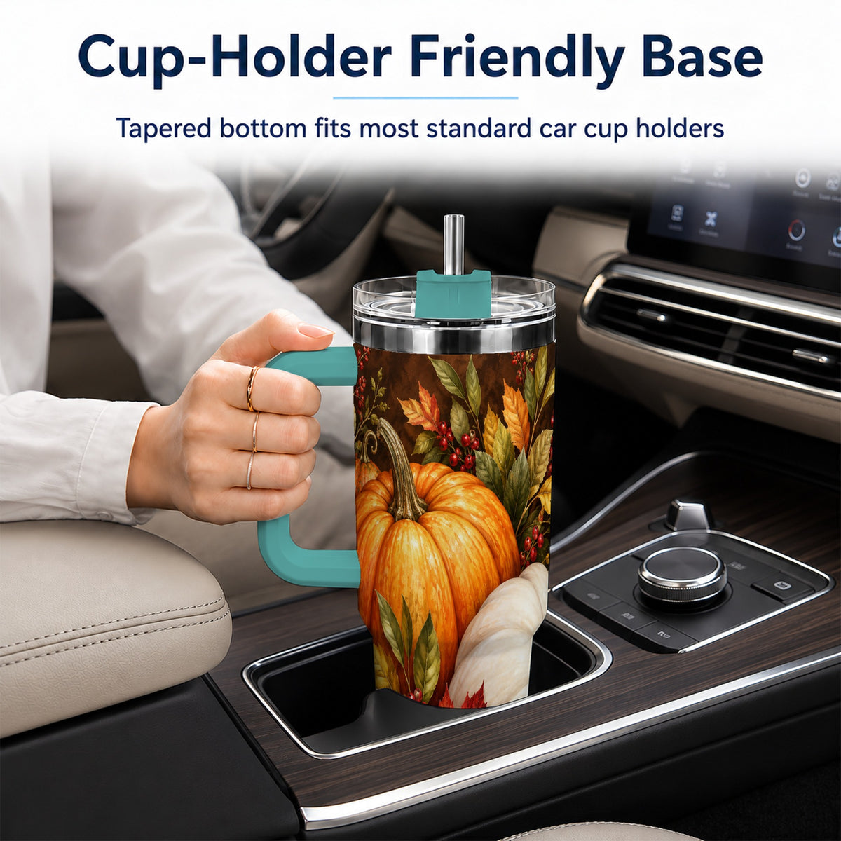 #pl[40oz|Green] Classic Pumpkin 40oz Tumbler with Handle, Stainless Steel Travel Cup