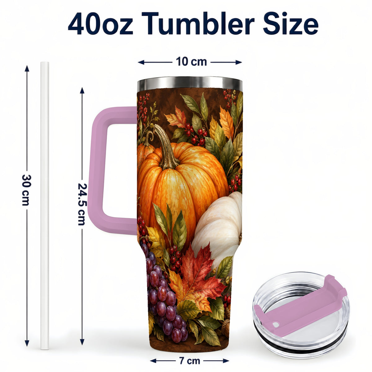 #pl[40oz|Pink] Classic Pumpkin 40oz Tumbler with Handle, Stainless Steel Travel Cup