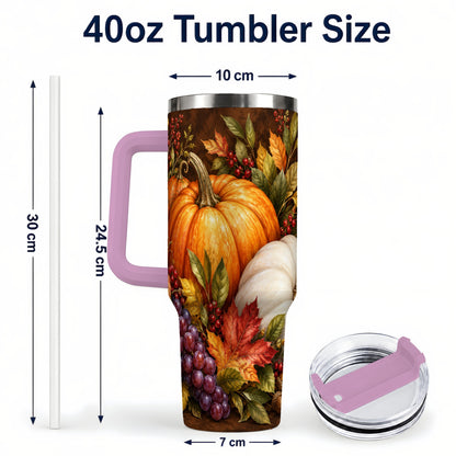 #pl[40oz|Pink] Classic Pumpkin 40oz Tumbler with Handle, Stainless Steel Travel Cup