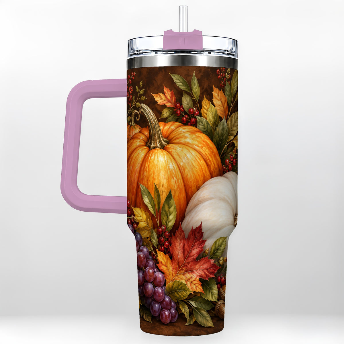 #pl[40oz|Pink] Classic Pumpkin 40oz Tumbler with Handle, Stainless Steel Travel Cup
