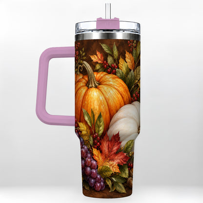 #pl[40oz|Pink] Classic Pumpkin 40oz Tumbler with Handle, Stainless Steel Travel Cup