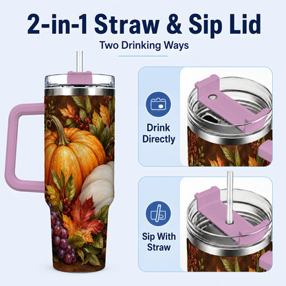 #pl[40oz|Pink] Classic Pumpkin 40oz Tumbler with Handle, Stainless Steel Travel Cup