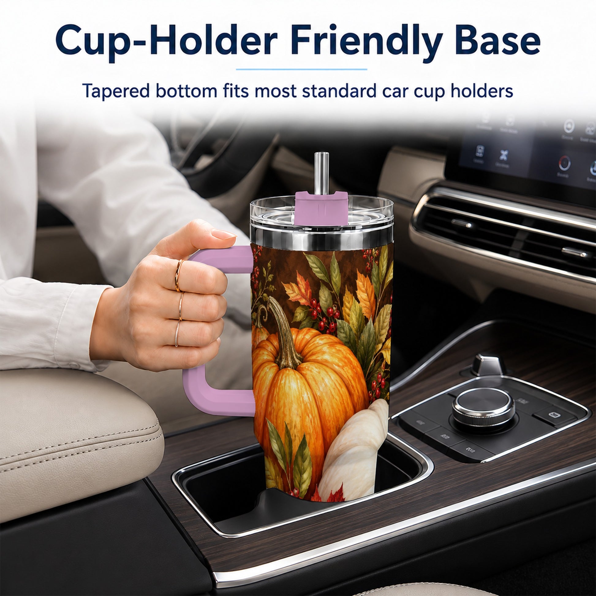 #pl[40oz|Pink] Classic Pumpkin 40oz Tumbler with Handle, Stainless Steel Travel Cup
