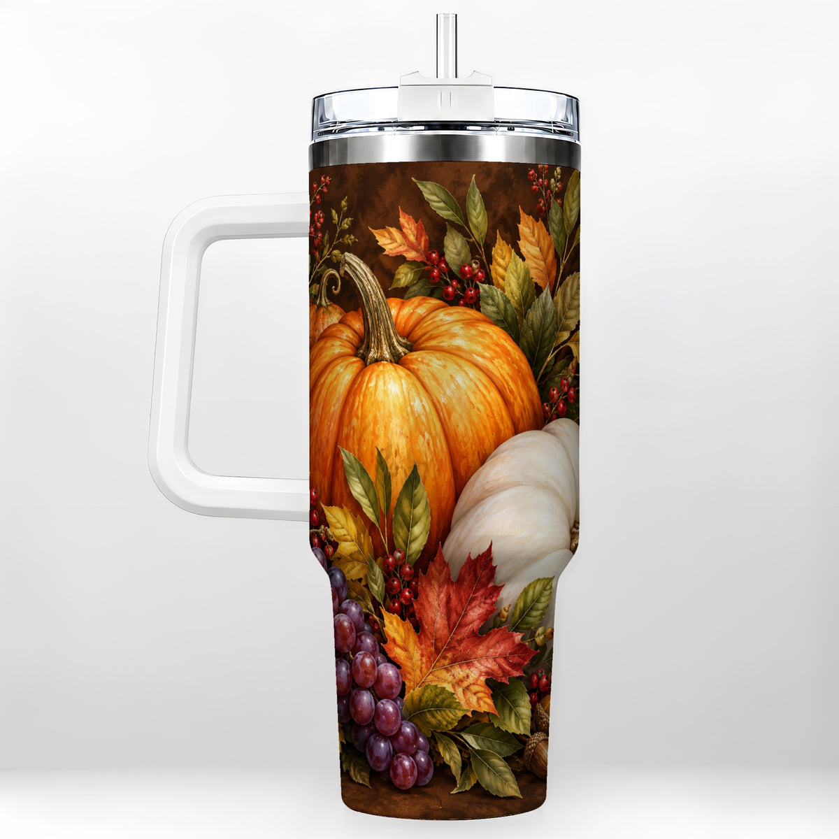 Classic Pumpkin 40oz Tumbler with Handle, Stainless Steel Travel Cup