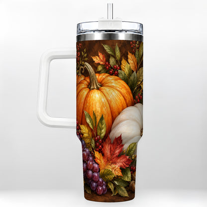 Classic Pumpkin 40oz Tumbler with Handle, Stainless Steel Travel Cup
