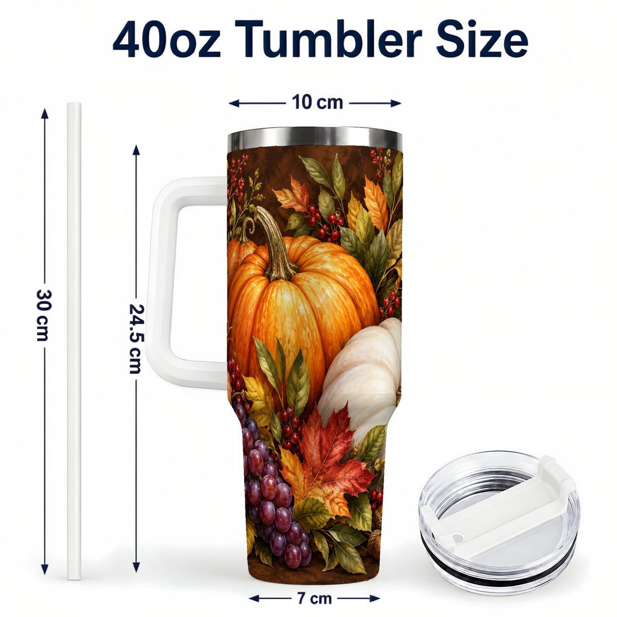#pl[40oz|White] Classic Pumpkin 40oz Tumbler with Handle, Stainless Steel Travel Cup