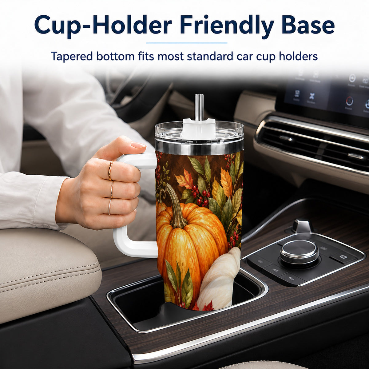 #pl[40oz|White] Classic Pumpkin 40oz Tumbler with Handle, Stainless Steel Travel Cup