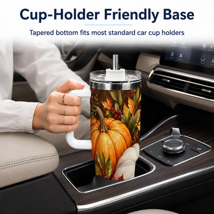 #pl[40oz|White] Classic Pumpkin 40oz Tumbler with Handle, Stainless Steel Travel Cup