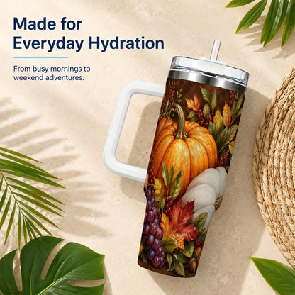 #pl[40oz|White] Classic Pumpkin 40oz Tumbler with Handle, Stainless Steel Travel Cup