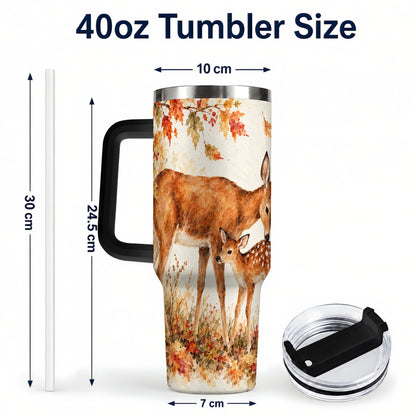 #pl[40oz|Black] Watercolor Deer 40oz Tumbler with Handle, Stainless Steel Travel Cup