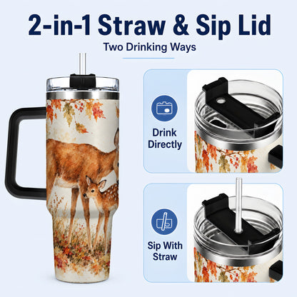#pl[40oz|Black] Watercolor Deer 40oz Tumbler with Handle, Stainless Steel Travel Cup