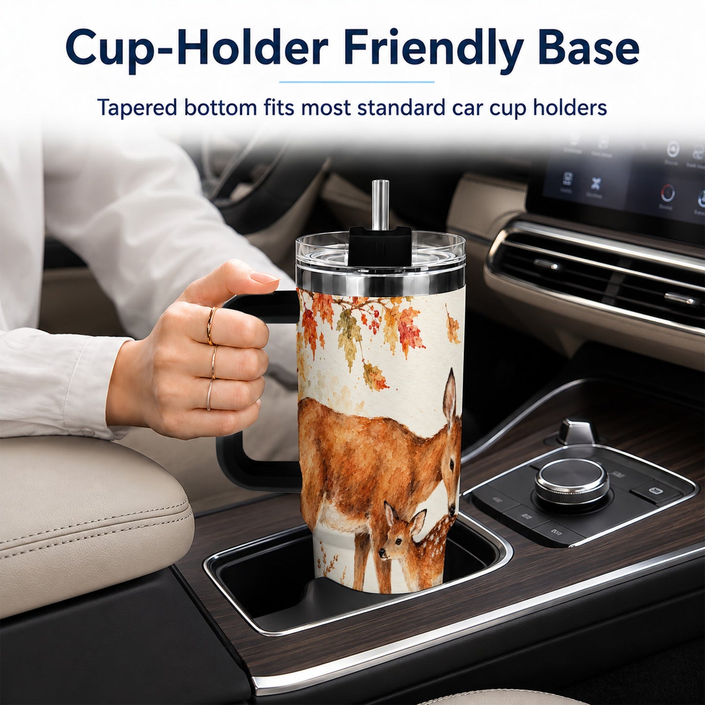 #pl[40oz|Black] Watercolor Deer 40oz Tumbler with Handle, Stainless Steel Travel Cup