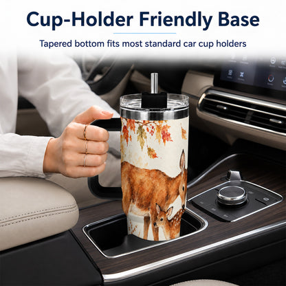 #pl[40oz|Black] Watercolor Deer 40oz Tumbler with Handle, Stainless Steel Travel Cup