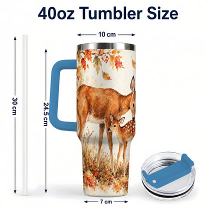 #pl[40oz|Blue] Watercolor Deer 40oz Tumbler with Handle, Stainless Steel Travel Cup