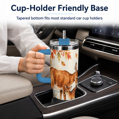 #pl[40oz|Blue] Watercolor Deer 40oz Tumbler with Handle, Stainless Steel Travel Cup