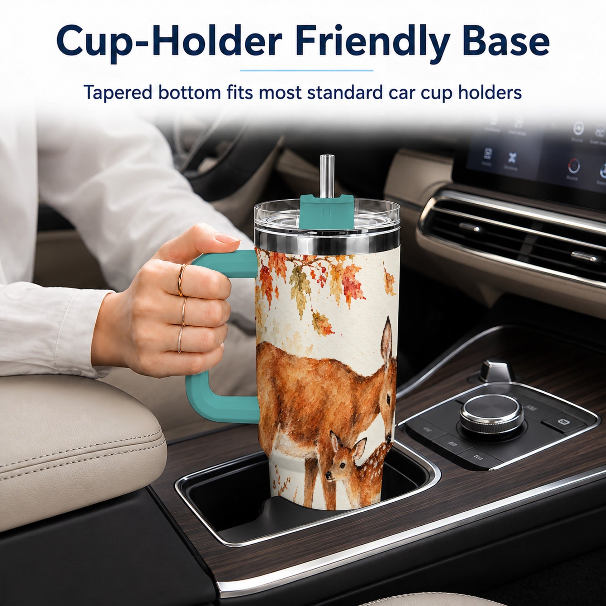 #pl[40oz|Green] Watercolor Deer 40oz Tumbler with Handle, Stainless Steel Travel Cup