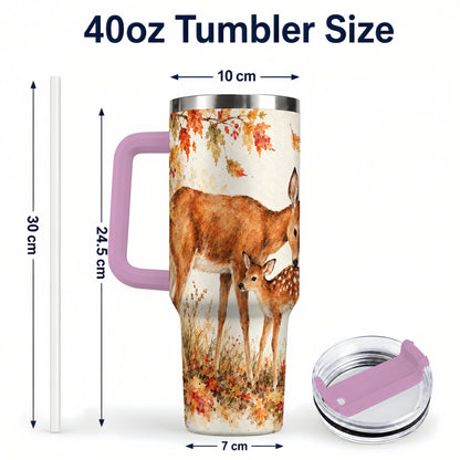 #pl[40oz|Pink] Watercolor Deer 40oz Tumbler with Handle, Stainless Steel Travel Cup