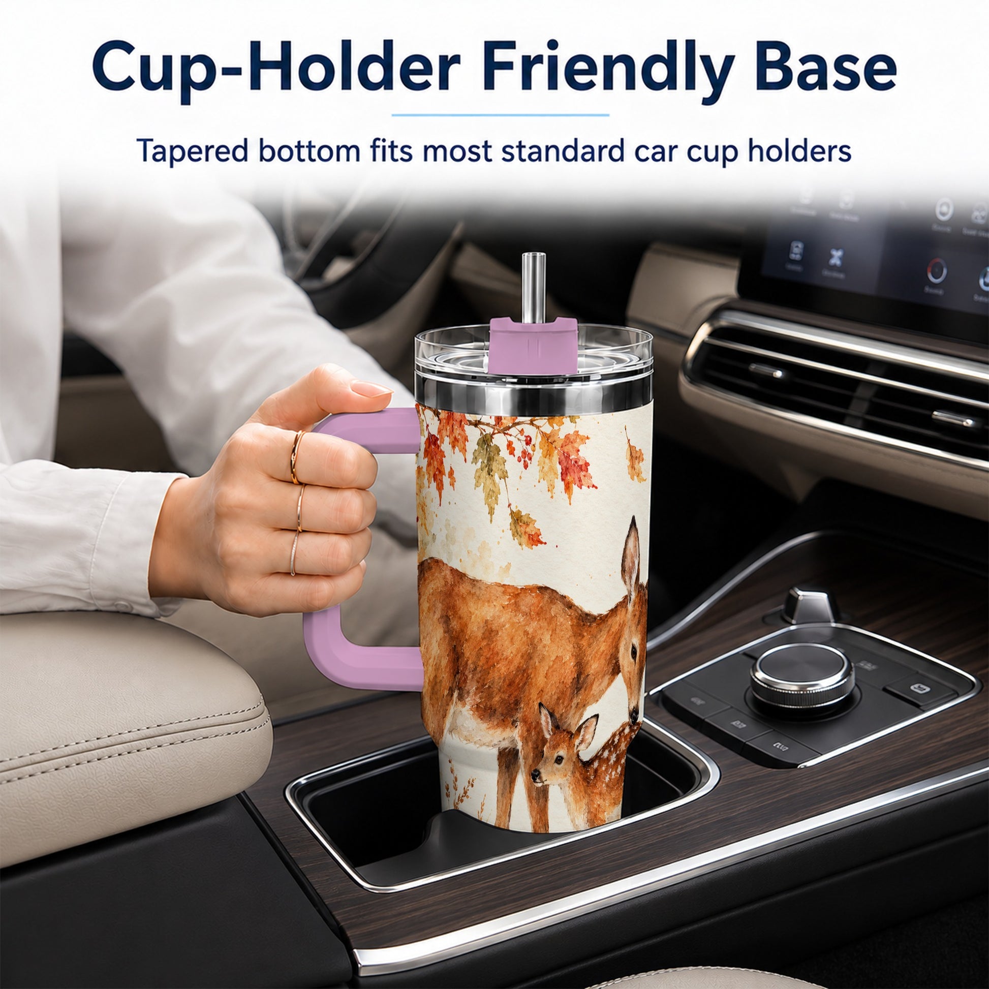 #pl[40oz|Pink] Watercolor Deer 40oz Tumbler with Handle, Stainless Steel Travel Cup