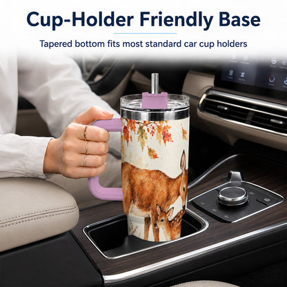 #pl[40oz|Pink] Watercolor Deer 40oz Tumbler with Handle, Stainless Steel Travel Cup