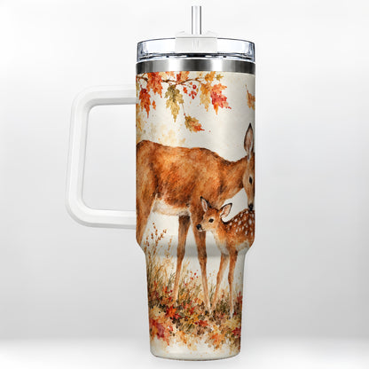 Watercolor Deer 40oz Tumbler with Handle, Stainless Steel Travel Cup