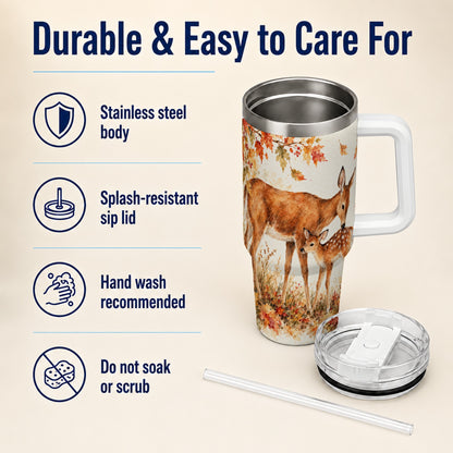 #pl[40oz|White] Watercolor Deer 40oz Tumbler with Handle, Stainless Steel Travel Cup