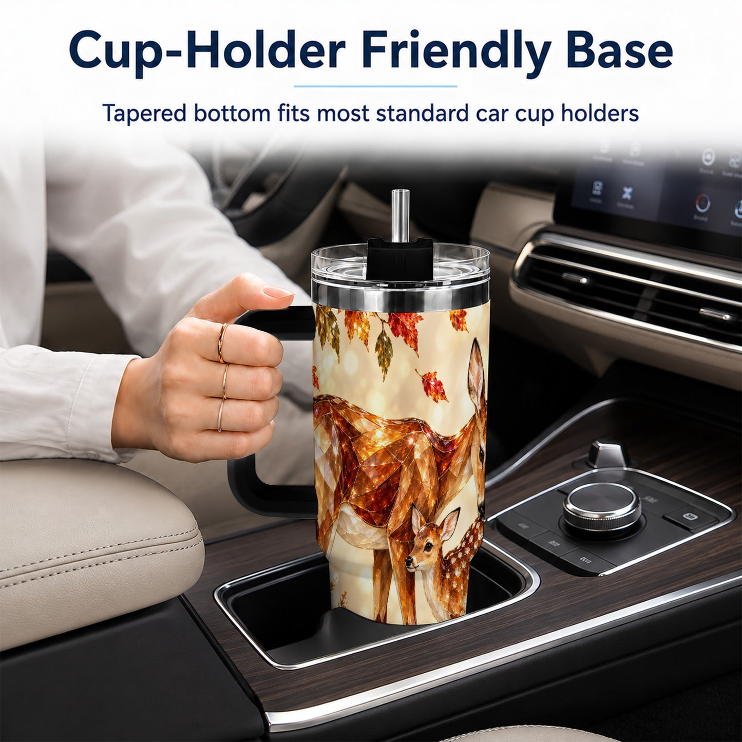 #pl[40oz|Black] Faceted Deer 40oz Tumbler with Handle, Stainless Steel Travel Cup