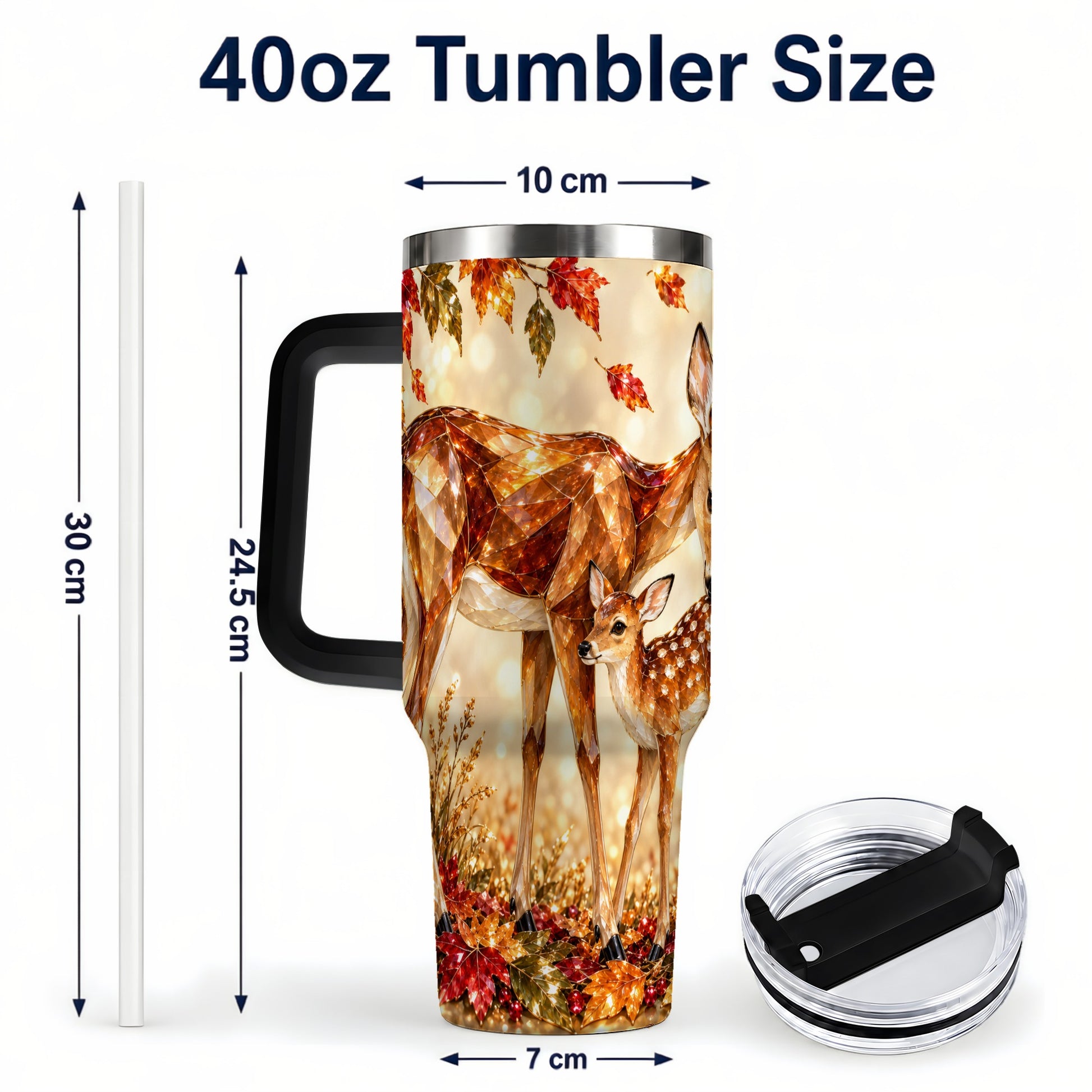 #pl[40oz|Black] Faceted Deer 40oz Tumbler with Handle, Stainless Steel Travel Cup