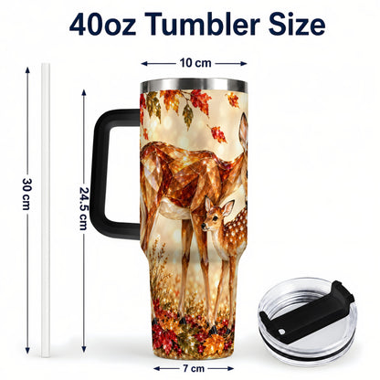 #pl[40oz|Black] Faceted Deer 40oz Tumbler with Handle, Stainless Steel Travel Cup