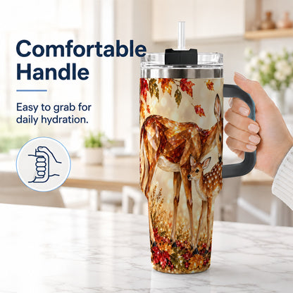 #pl[40oz|Black] Faceted Deer 40oz Tumbler with Handle, Stainless Steel Travel Cup