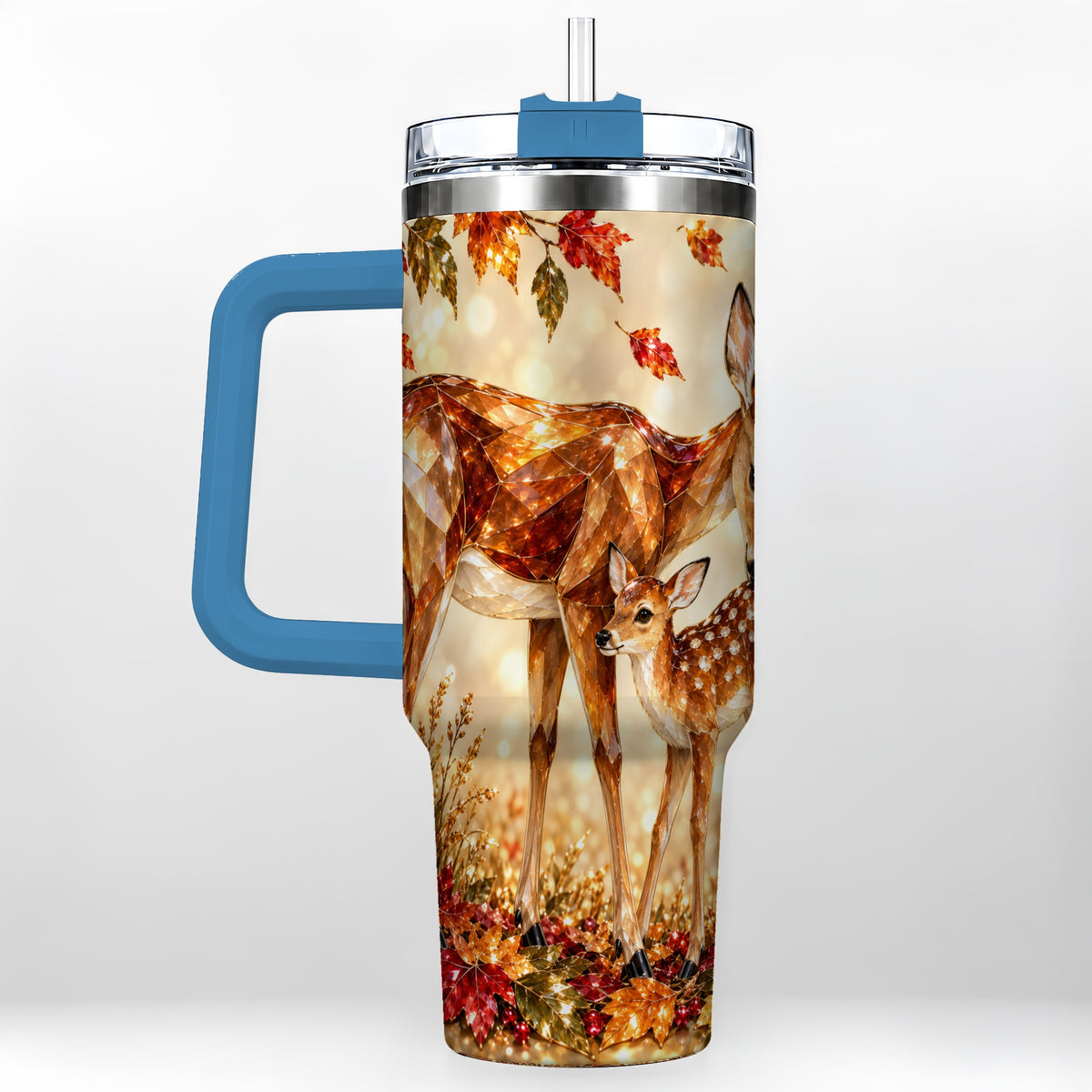 #pl[40oz|Blue] Faceted Deer 40oz Tumbler with Handle, Stainless Steel Travel Cup