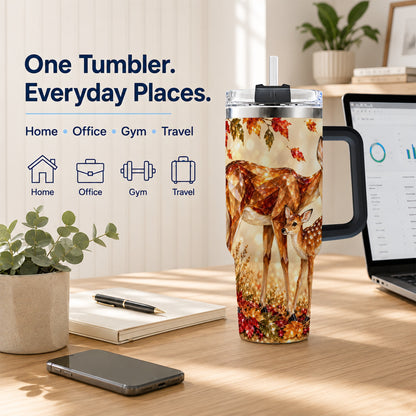 #pl[40oz|Black] Faceted Deer 40oz Tumbler with Handle, Stainless Steel Travel Cup